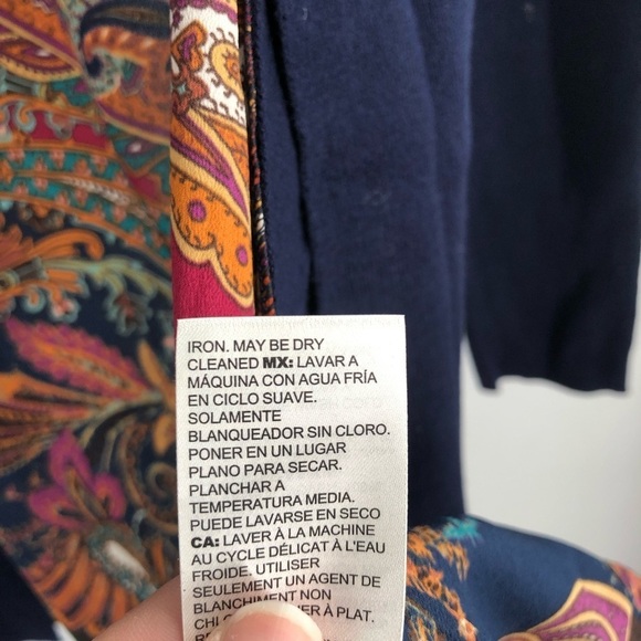 CHICO'S Paisley Woven-Back Cardigan Sweater Cotton Blend Silky Back Chico's 0 XS - Picture 8 of 11